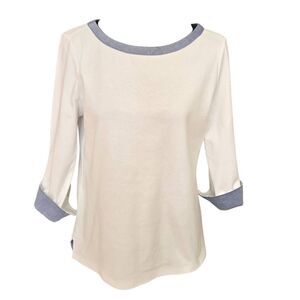 Nautica Womens Cuffed Sleeve Cotton Chambray Casual Top Medium